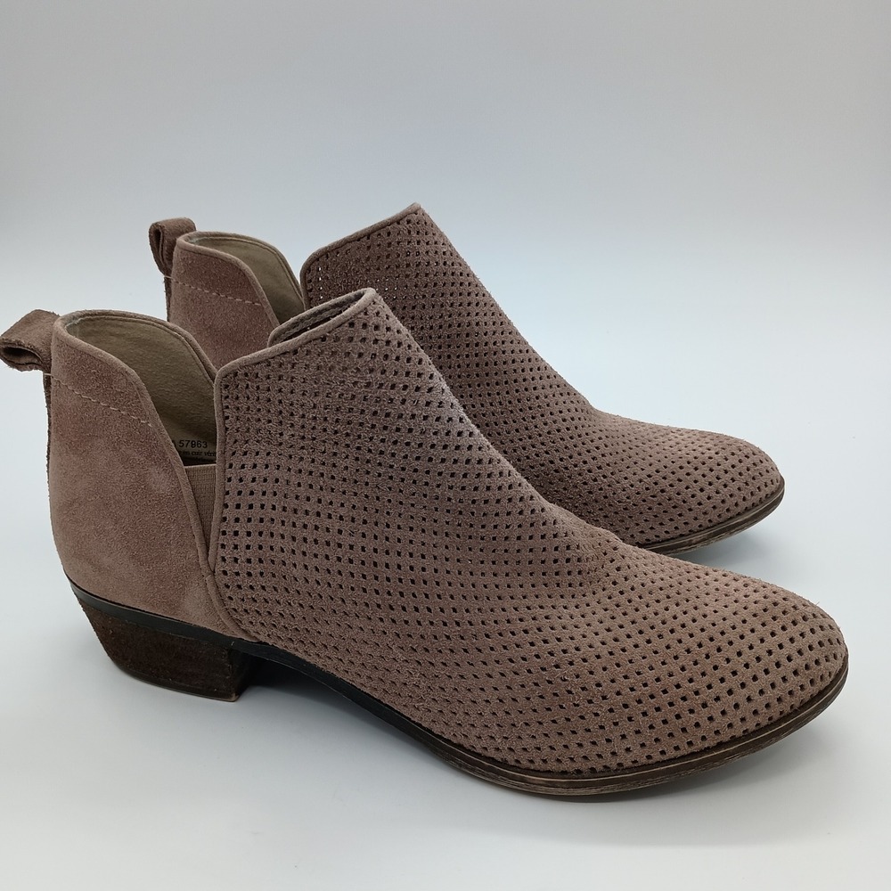 BP. Nordstrom Brown Perforated Suede Ankle Booties Pointed Toe Low Heel 9M